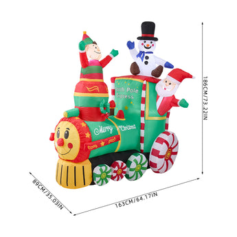 6 ft Christmas inflatable Polar Express size chart showing snowman and elf figures