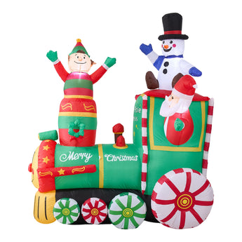 6 ft Christmas inflatable Polar Express set with snowman, elf, and candy-cane wheels