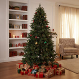Artificial Christmas tree with dark green tips, multicolor RGB lights and wood stand