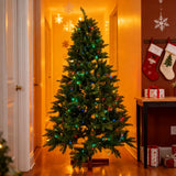 Artificial Christmas tree with dark green branches, multicolor RGB lights and wood stand