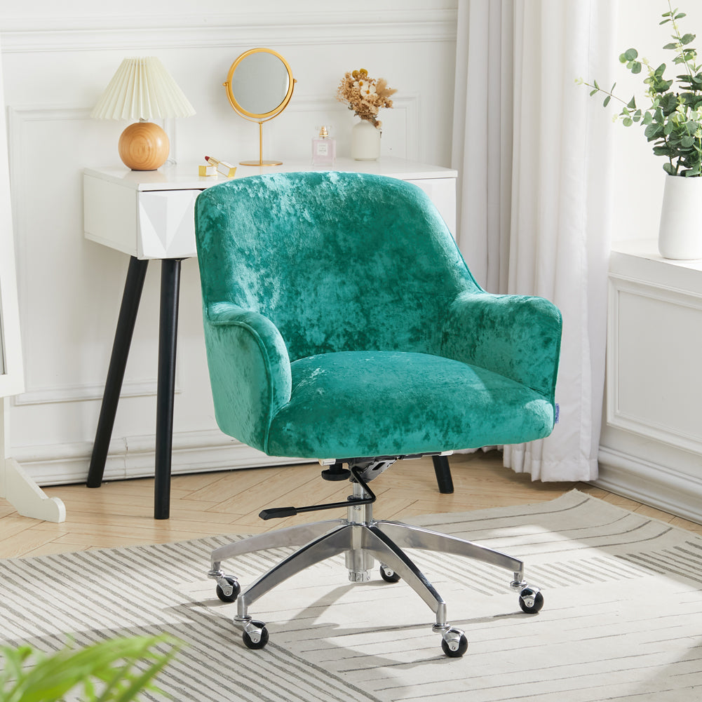 Light Green Velvet Swivel Office Chair Padded Ergonomic Chair with Chrome Base