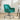 Teal velvet upholstered swivel chair with bucket back, armrests, and rolling base
