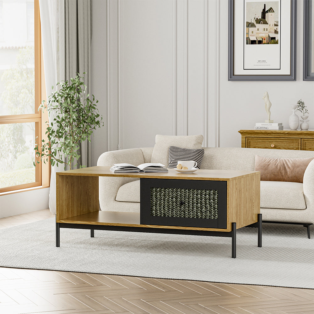 Wooden Coffee Table Open Storage Drawer
