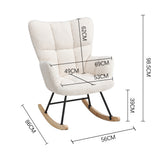 Upholstered rocking chair size diagram: 99cm H, 56cm W, 89cm L