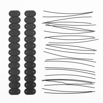 PVC privacy screen installation kit: flat caps, curved stakes, and wires