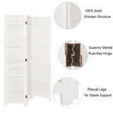 White wooden 3-panel folding privacy divider with dark hinge hardware and vertical frame