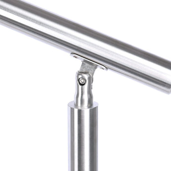 Stainless steel top rail clamp detail on handrail post