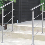 Stainless steel slope-and-stair handrail set with posts, top rail, and bars