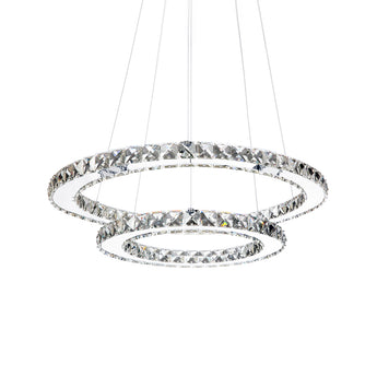 LED-Ring-Deckenleuchte, doppelter Kreis mit Kristallsteinen und klaren Facetten