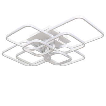 Square LED ceiling light chandelier with interlocking white square frame design