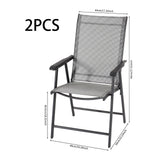 Outdoor patio lounge chair with dark frame, gray mesh back, padded seat, and armrests
