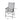 Outdoor mesh dining chair with dark frame and patterned gray fabric back
