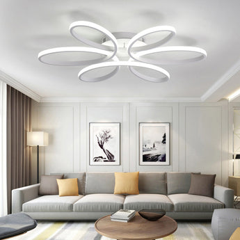 Modern LED semi-ceiling light with five white oval petal rings and a central hub