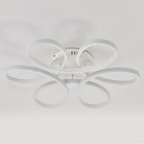 Modern 6-light LED semi-ceiling luminaire with adjustable acrylic petal rings, white