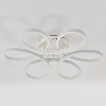 Modern 6-light LED semi-ceiling luminaire with adjustable acrylic petal rings, white