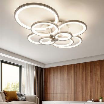Semi flush mount ceiling light with layered circular LED rings, soft warm glow