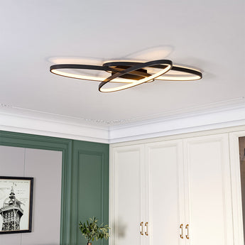 90cm LED ceiling light with black interlocking rings and 3 light colours