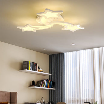 Star and moon LED ceiling fixture with illuminated stars and a curved crescent design.