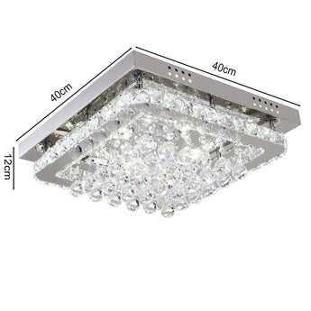 Square crystal LED flush mount ceiling light, 40cm wide and 12cm high