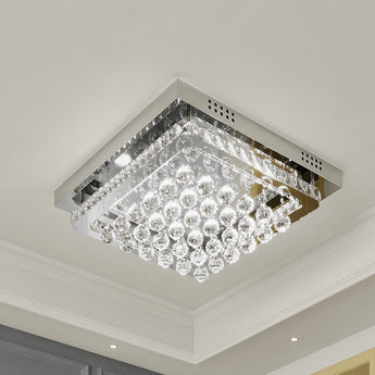 Square crystal LED ceiling flush mount light with bright perimeter light strips