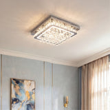 Modern crystal LED recessed ceiling light with rectangular frame and clear prisms