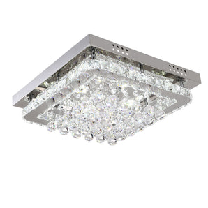 Rectangular recessed ceiling light with clear crystal clusters under metal housing