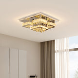 Square crystal LED ceiling lamp with warm golden glow and layered crystal center
