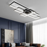 Modern LED ceiling light with black cross-shaped frame and rectangular LED strips