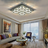 Square crystal LED ceiling lamp with warm light, flush ceiling mount, geometric rings