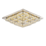 Square crystal LED ceiling light with silver canopy, chrome accents, and clear prisms