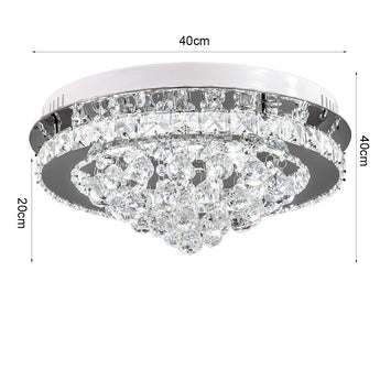Crystal ceiling lamp: 40cm wide, 20cm drop; clear crystals on chrome ring
