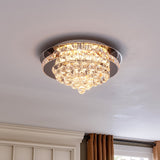 Round semi-recessed ceiling lamp with clear crystals and warm gold inner trim