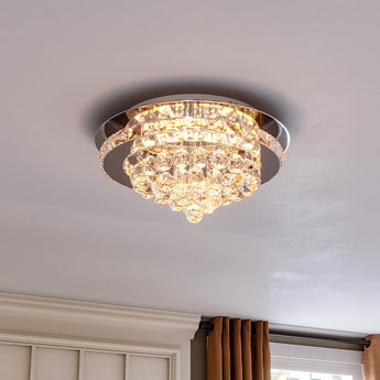Round semi-recessed ceiling lamp with clear crystals and warm gold inner trim