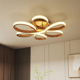 Golden acrylic LED semi-flush mount ceiling light with five white-lit ring shades