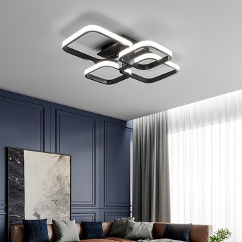 Modern LED square semi-recessed ceiling light with white frame and dark inner panels