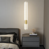 100cm LED strip wall lamp, bright vertical gold bar with oval mid mounting plate