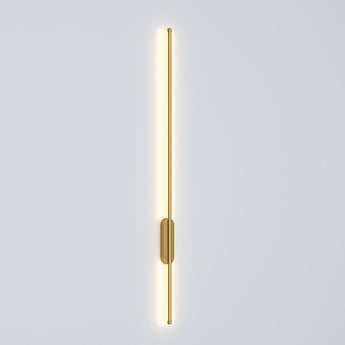 100cm LED strip wall lamp with long gold bar and rounded oval wall bracket, lit