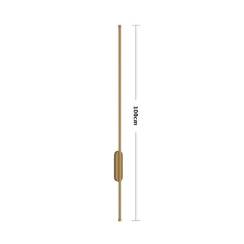 100cm LED strip wall lamp dimensions: slim gold bar with oval wall mount, 100cm height