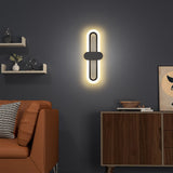 Schwarze ovale LED-Wandleuchte mit Acryl-Abdeckung, warmweißer Lichtschein