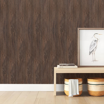 Dark brown woodgrain PVC laminate flooring planks with plank-join lines