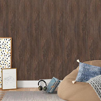 Dark brown woodgrain PVC laminate planks for self-adhesive flooring