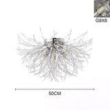 Chrome Sputnik flush mount ceiling light, 50cm wide starburst with dangling strands