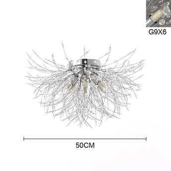 Chrome Sputnik flush mount ceiling light, 50cm wide starburst with dangling strands