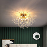 Gold Sputnik flush mount ceiling light with wide starburst of hanging strands