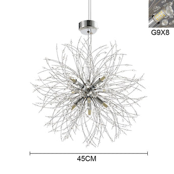 Hängeleuchte Sputnik: 45 cm, 8 Lampen, silberner Metallstern, Deckenhalterung