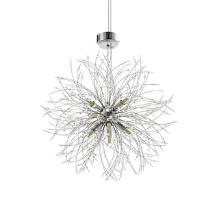 Hängeleuchte Sputnik mit 8 Lampen, silberner Metallstern, sichtbare Fassungen, Deckenplatte