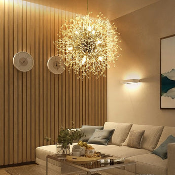 Sputnik-Hängeleuchte mit 8 Metallhaltern, goldenes Drahtstern-Design, leuchtend