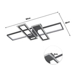 Black geometric LED ceiling light, size 90cm x 59cm, rectangular panel layout