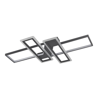 Black geometric LED ceiling light with four rectangular LED panels and metal frame