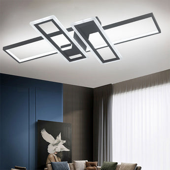 Modern geometric black LED ceiling light with rectangular white panels and frame
